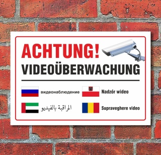 Schild Videoüberwachung mehrsprachig arabisch Wetterfest 3 mm Alu-Verbund